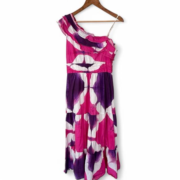 Busayo One Shoulder Maxi Dress Pink Purple White Tie Dye Size 10 - Picture 2 of 8